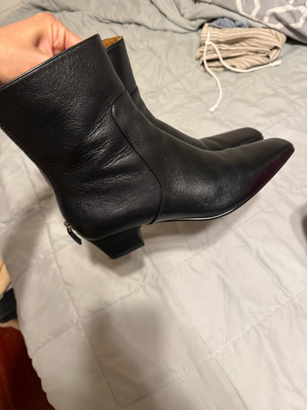 Madewell Black Leather Lexie Pointed Ankle Zip Boots
